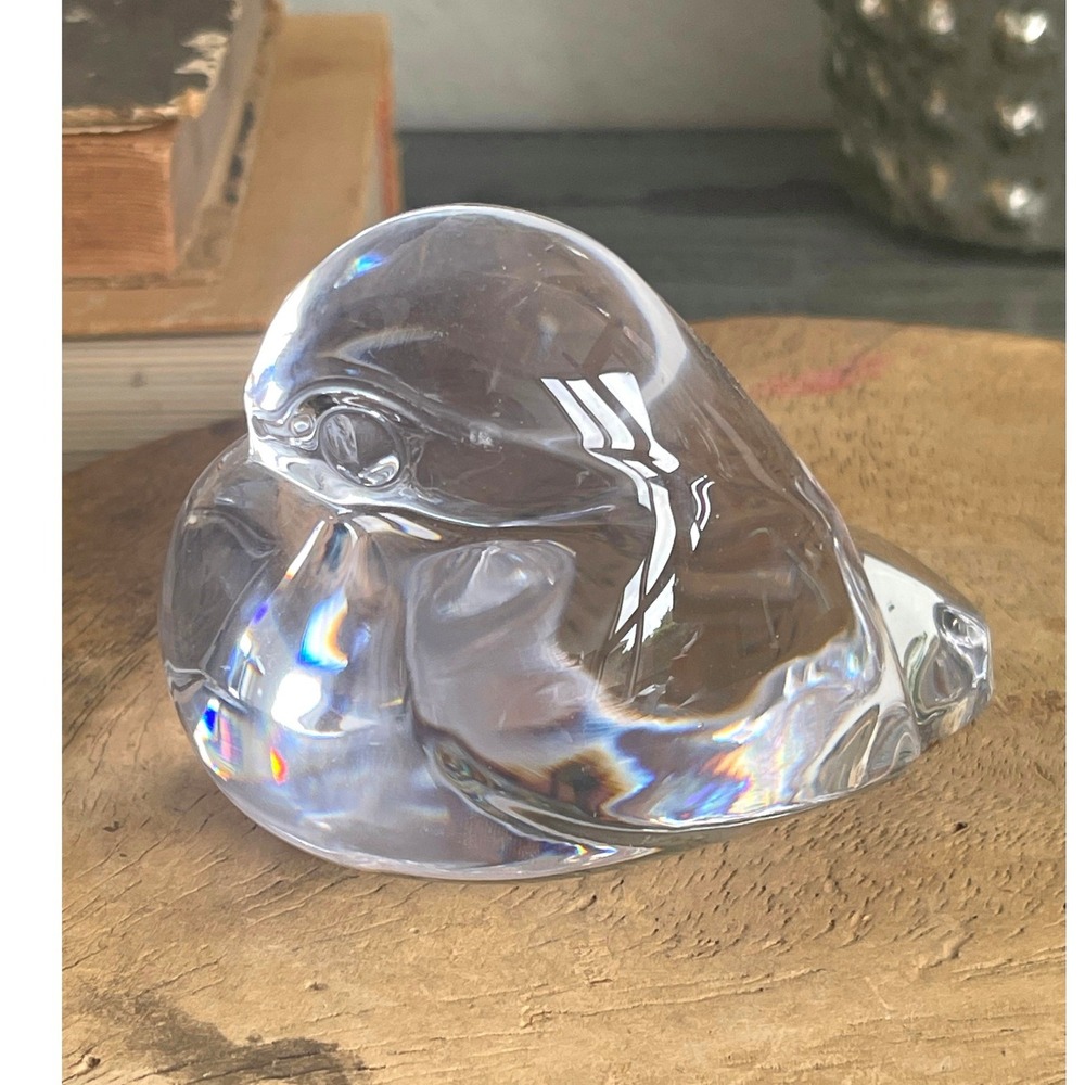 Portieux France Glass Bird Paperweight Clear Heavy Vintage French Art Glass
